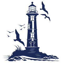 Navy blue Lighthouse clipart  - obrazy, fototapety, plakaty