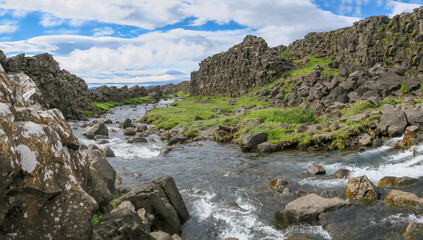 scenic landscape in the thingvellir national park in Iceland - 761261546