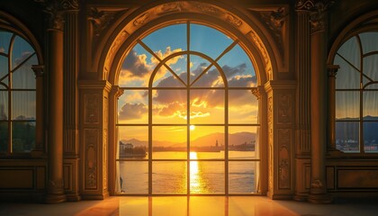 Rustic Open Window View Serene Lake Sunset