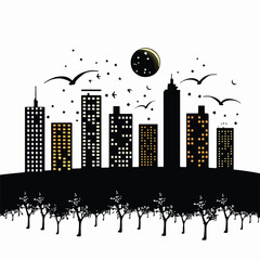 Night City Clipart isolated on white background