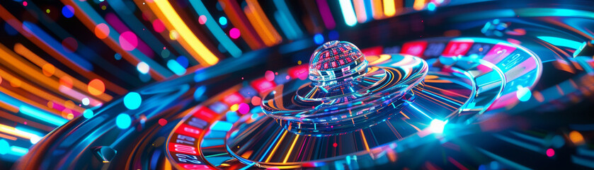 A digital masterpiece featuring a roulette wheel of vibrant hues and dynamic movement