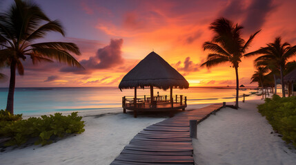 Romantic Tropical Beach Resort at Sunset - Perfect Honeymoon Destination