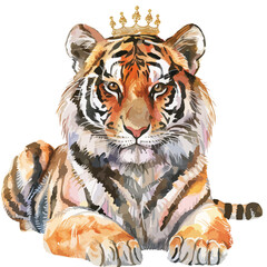 Princess Tiger Watercolor Clipart 