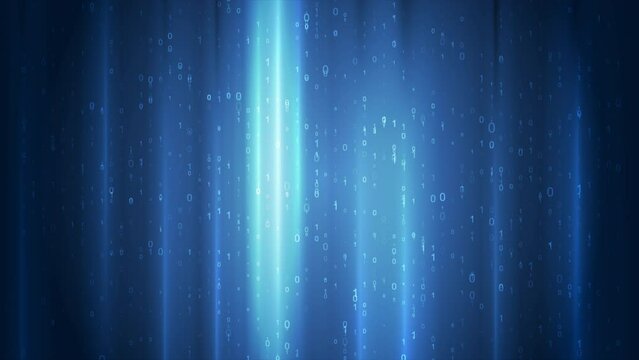 Bright glowing blue tech background with binary code numbers. Seamless looping motion design. Video animation Ultra HD 4K 3840x2160