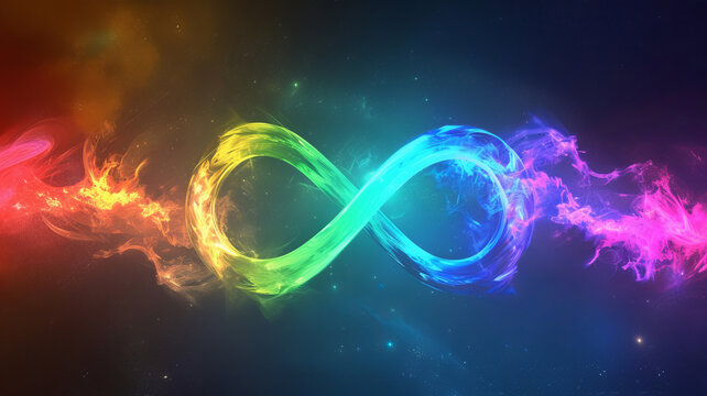 Abstract infinity symbol with rainbow hues, representing endless possibilities and diversity, AI Generative.