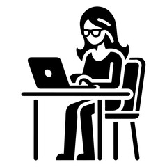 A Person working on a computer vector art illustration black color silhouette 2