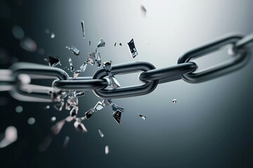 Concept of Breaking Free with Shattered Chain - obrazy, fototapety, plakaty