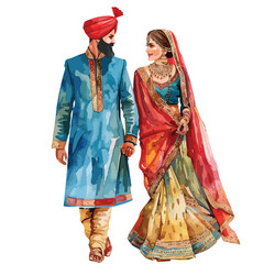 Sikh Wedding Couple Watercolor 