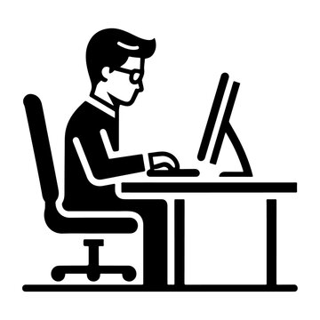 A Person working on a computer vector art illustration black color silhouette 22