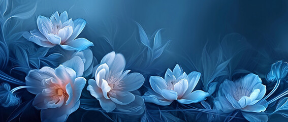 Fototapeta na wymiar Ethereal Blue Flowers with Mystical Glow