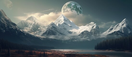 background of icebergs and full moon - obrazy, fototapety, plakaty