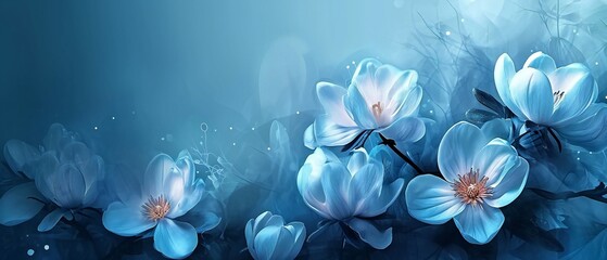 Fototapeta na wymiar Ethereal Blue Flowers with Mystical Glow