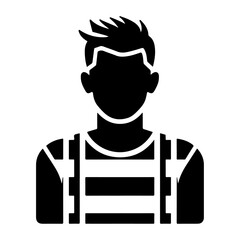 minimal and simple prisoner. Male criminal arrested. Killer man in jail. Jailhouse inmate. Jail uniform black vector silhouette