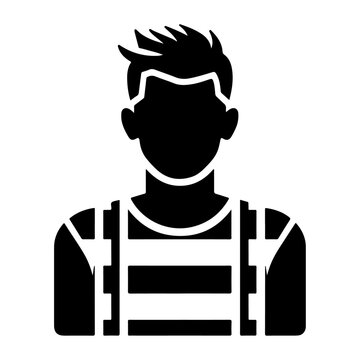 minimal and simple prisoner. Male criminal arrested. Killer man in jail. Jailhouse inmate. Jail uniform black vector silhouette