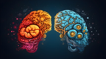The work of the left and right hemispheres of the brain. Vector illustration