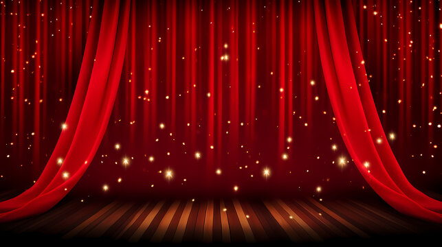 Christmas string lights curtain decoration background with red curtains