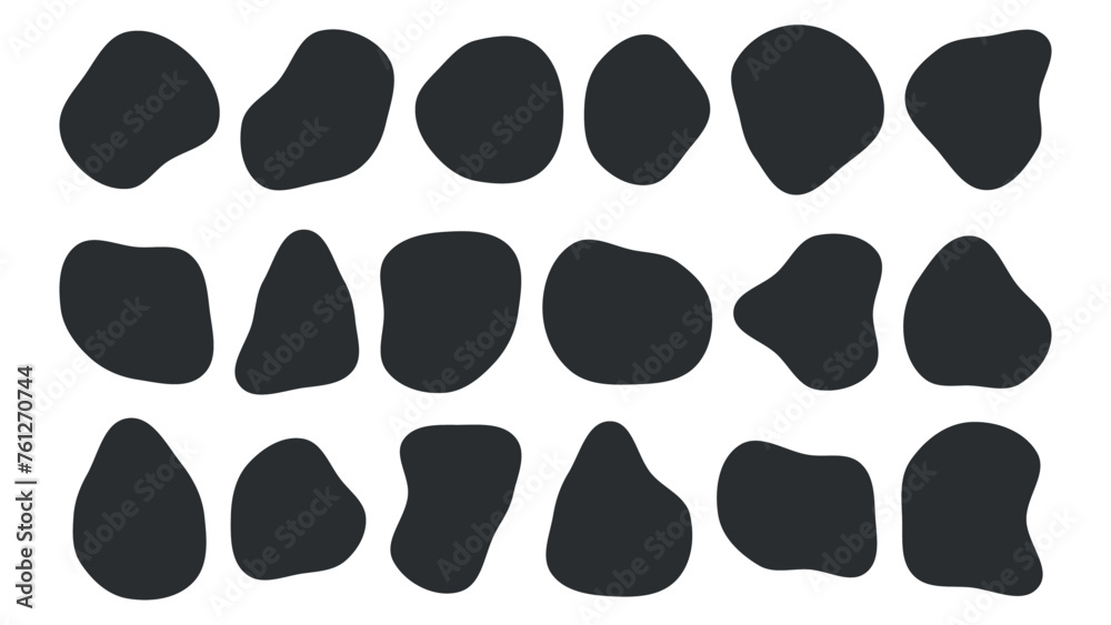 Poster collection of paint liquid black speech blotch spot irregular vector form isolated on transparent ba
