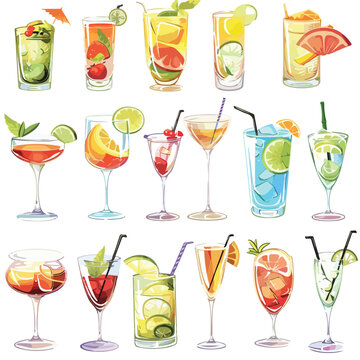 Summer cocktails Clipart isolated on white background