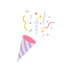 Colorful Confetti Erupting From a Festive Firecracker on a White Background