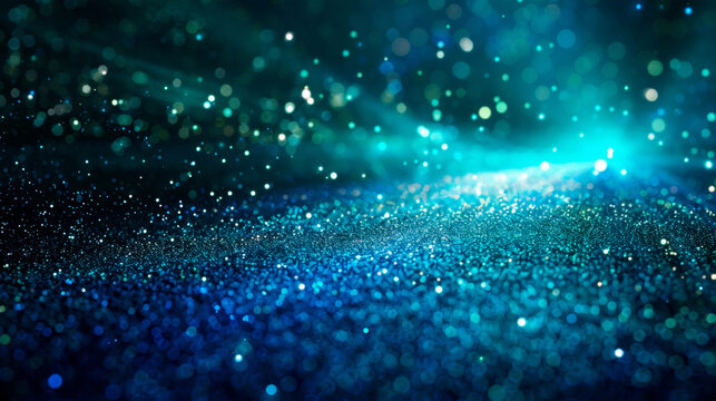 A mesmerizing blend of blurry blue and green lights creating a mystical and enchanting atmosphere. Banner. Copy space