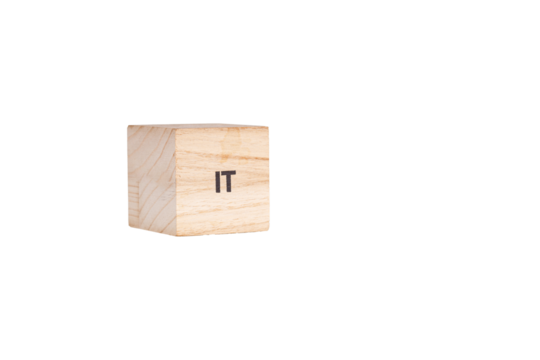wooden cubes with the inscription It on a white isolated background close-up