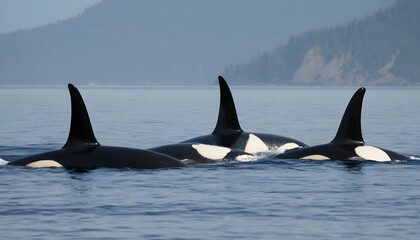 A Group Of Orcas Spyhopping To Get A Better View