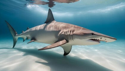 A Hammerhead Shark Hunting In A Fast Moving Curren - obrazy, fototapety, plakaty