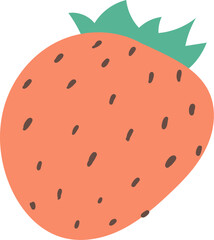 Beautiful strawberry doodle icon. Fruit, healthy food. Cartoon vector berry illustration. Summer background. Tropical leaf.