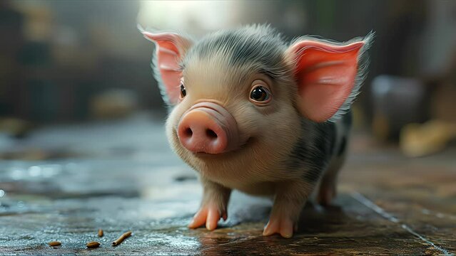 Adorable baby pig is on a farm. Created with Generative AI.	