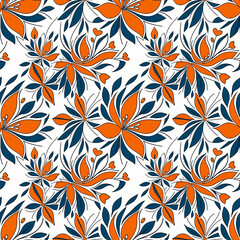 Seamless floral pattern with bright primitive patterns