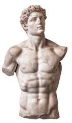 Fototapeta premium Historical vintage statue with cracks on an isolated transparent background
