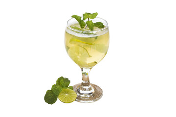 herbal drinks lemon, peppermint for health care arrangement flat lay style 