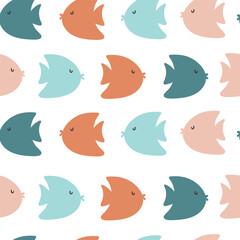 Fishes Seamless Pattern with white Background. Kids background. Vector - 761275986