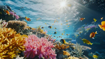 Fototapeta na wymiar A vibrant coral reef teeming with colorful fish and marine life underwater