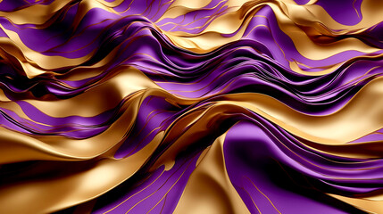 Obraz premium Abstract Background with 3D Wave Bright Gold and Purple Gradient Silk Fabric