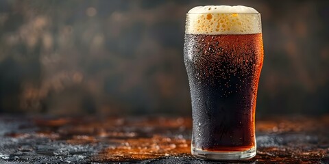 Refreshing Dark Beer in a Pint Glass Awaiting Enjoyment. Concept Craft Beer, Pint Glass, Refreshing Beverage, Drinking Experience - obrazy, fototapety, plakaty