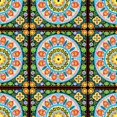 Fototapeta premium Seamless floral pattern with primitive elements
