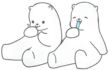 並んでアイスを食べる2匹のしろくま