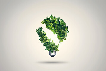 An eco-friendly concept is represented by a light bulb composed of green leaves against a white background. Concept of eco energy and environment protection. Copy space.