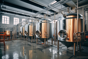 Boiler tanks in brewery factor - obrazy, fototapety, plakaty