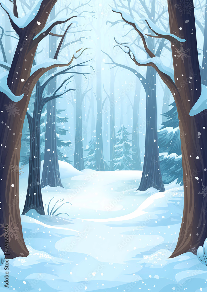 Sticker Winter Forest with Snow-Covered Trees Illustration