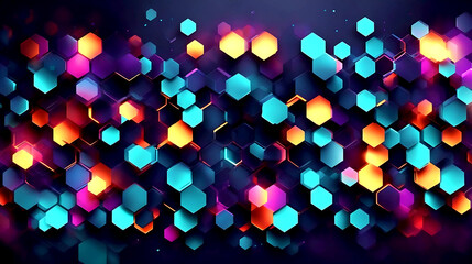 Abstract background hexagon pattern with glowing lights, front view, hyper realistic