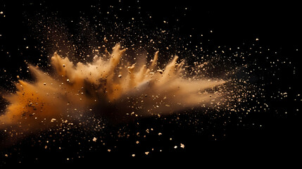Dynamic explosion of golden glitter and dust
