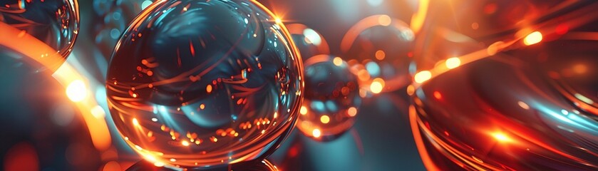 Abstract Glass Spheres with Luminous Trails - obrazy, fototapety, plakaty