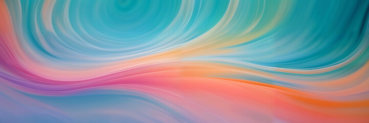 colorful abstract painting with swirling colors of pink, blue, and orange.