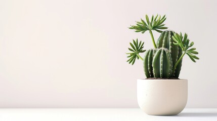 potted house plant, catcus white pot on white background