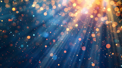 Fototapeta premium Abstract background with bokeh lights and rays of light in purple, blue, pink colors. Background design for presentation, banner or poster