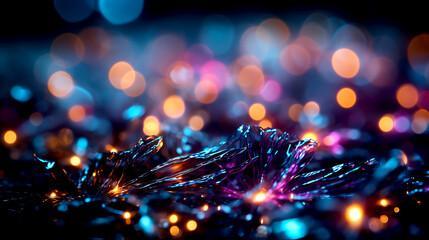 Abstract close up fiber optics light for background. Holiday concept. Optic communication and technology background. Optical lighting with bokeh - obrazy, fototapety, plakaty