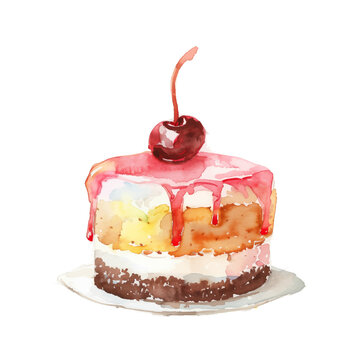 cake cherry watercolor good quality and good design