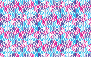 geometrick polygon blue, pink, purple wiht white background seamless pattern